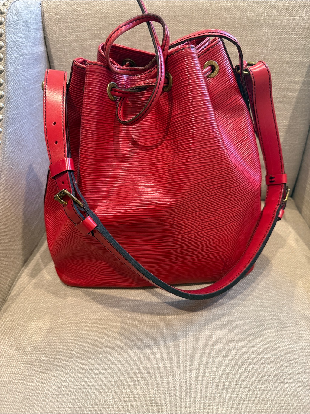 Louis Vuitton Epi Petit No Castilian Red Bucket Bag W/ Dust Bag